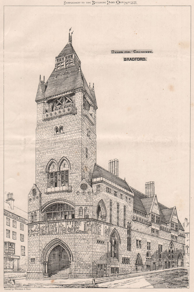 Design for Exchange, Bradford . Yorkshire 1871 old antique print picture